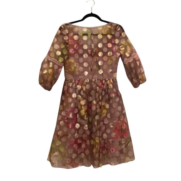 Marchesa Notte V-Neck Bubble Sleeve Polka Dot Cocktail Dress Blush Size 4 - Picture 13 of 16